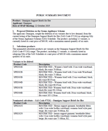 Cover image for SPAP public summary documents – October 2019 – Omnigon Support Briefs for Her