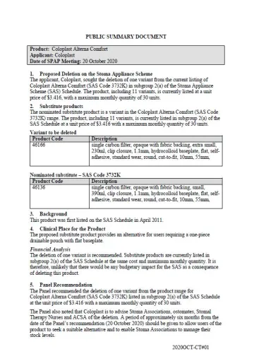 Cover image for Stoma Product Assessment Panel public summary documents – October 2020 meeting