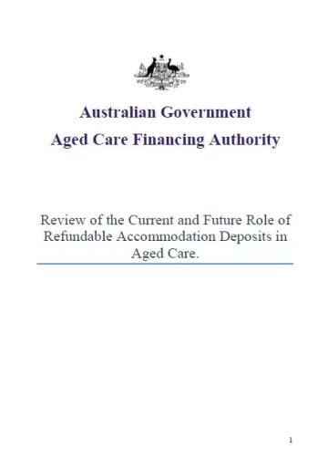 Review of the Current and Future Role of Refundable Accommodation Deposits in Aged Care collection