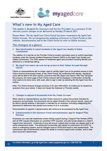 Summary of My Aged Care System Changes cover image