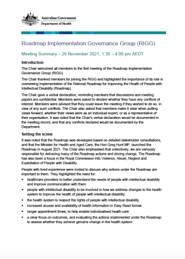 Roadmap Implementation Governance Group (RIGG) meeting communiques cover image