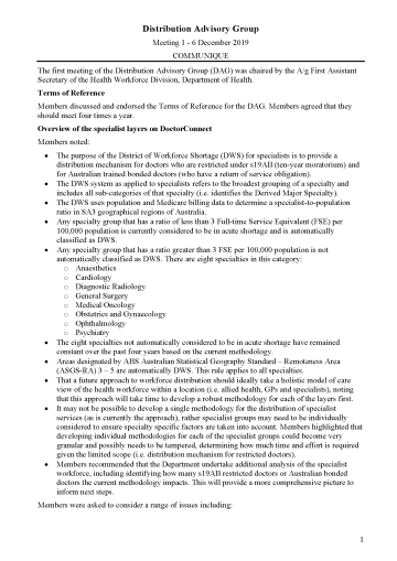 Distribution Working Group – Communiques