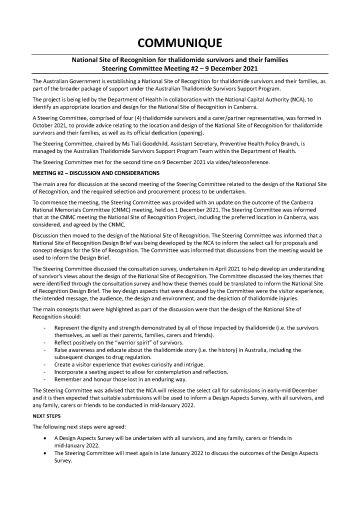 National Site of Recognition Steering Committee – Communiques