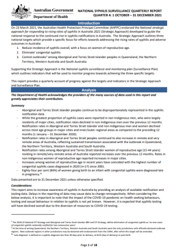 Cover image for quarterly syphilis report October to December 2021