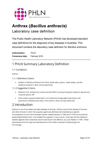 PHLN laboratory case definitions