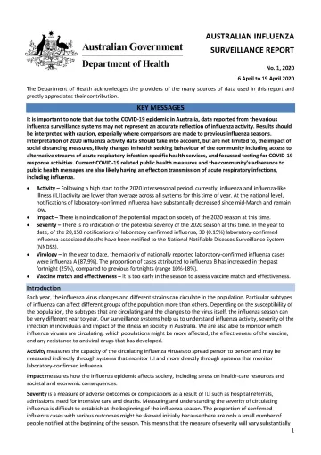 Cover image for Australian Influenza Surveillance Report 1 2020
