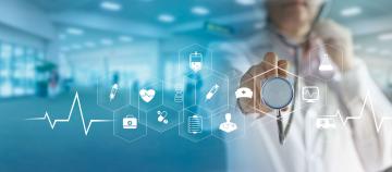 Image of male doctor with health and scientific icons