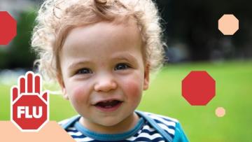 small child and word Flu in stop sign