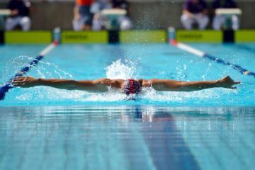 Person swimming in a lap pool