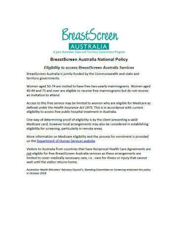 BreastScreen Australia National Policy