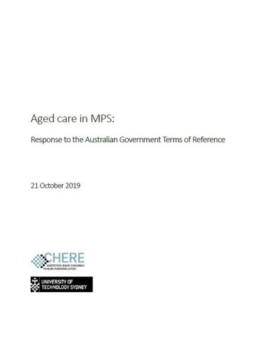 Cover image for Aged care in MPS: Response to the Australian Government Terms of Reference.