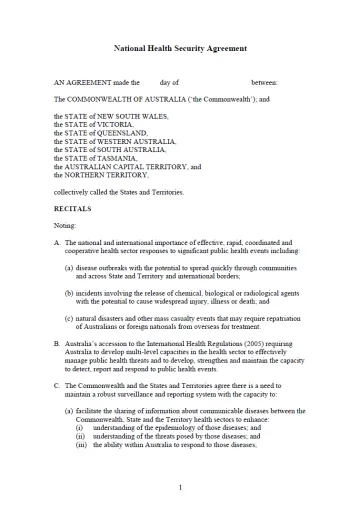Cover image for the National Health Security Agreement.