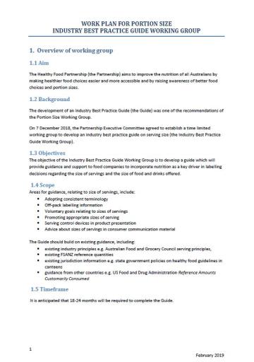 Cover image for Healthy Food Partnership – Industry Best Practice Guide Working Group work plan