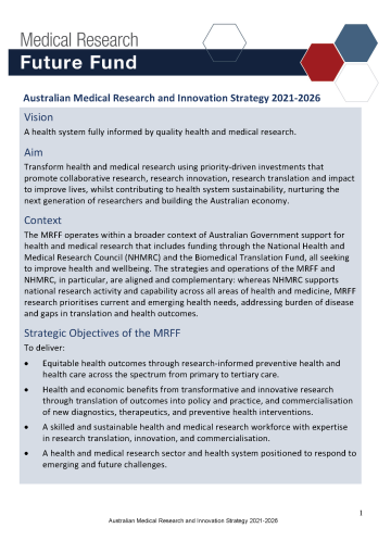 Australian Medical Research and Innovation Strategy 2021-2026