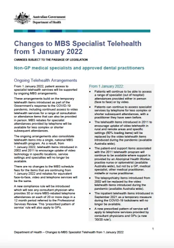 Changes to MBS specialist telehealth from 1 January 2022 cover image