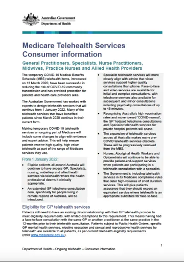 Medicare telehealth services – Consumer information cover image