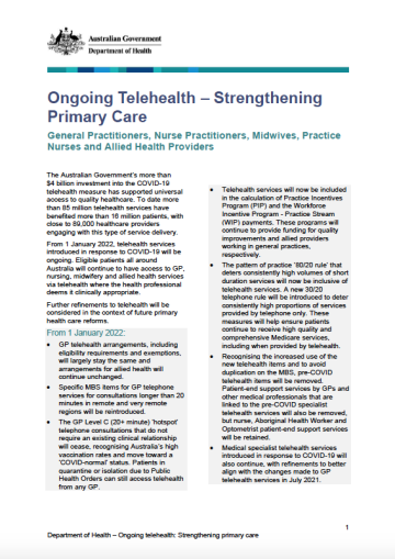 Ongoing telehealth – Strengthening primary care cover image
