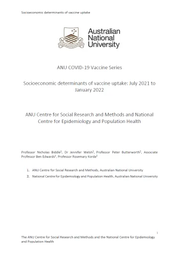 Socioeconomic determinants of vaccine uptake - July 2021 to January 2022