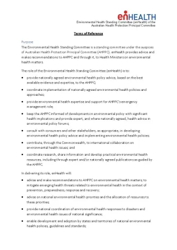 Cover image for Environmental health standing committee (enHealth) – Terms of reference