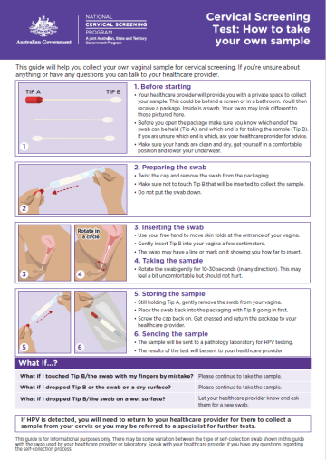 National Cervical Screening Program – How to collect your own vaginal sample for a Cervical Screening Test