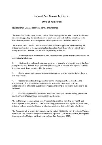 Cover image for National Dust Disease Taskforce – Terms of reference