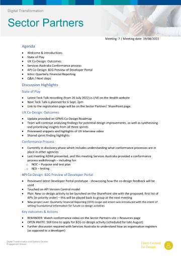Digital Transformation Sector Partner #7 meeting summary cover