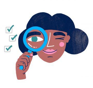 Medical Costs Finder logo illustration of a face with a magnifying glass held up to the eye