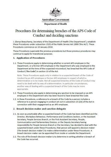 Cover image for Procedure for determining breaches of the APS Code of Conduct