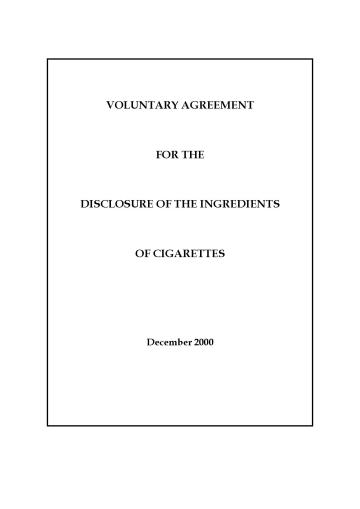 Cover image for the voluntary agreement to disclose cigarette ingredients