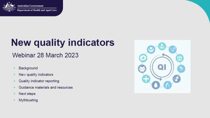 Cover slide for New residential aged care quality indicators webinar