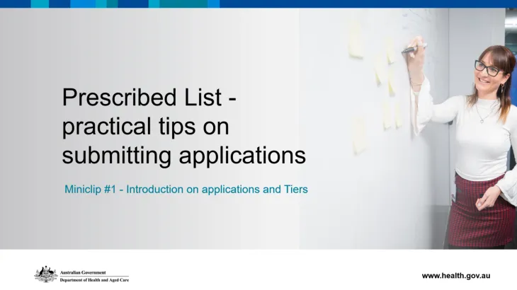 Cover image from the presentation Prescribed List – practical tips on submitting applications