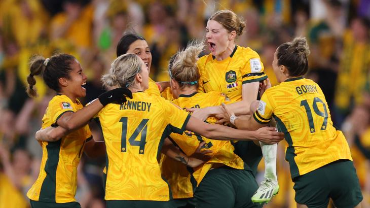 FIFA Women s World Cup 2023 females celebrating in a circle (Photo by Elsa -FIFA via Getty Images)