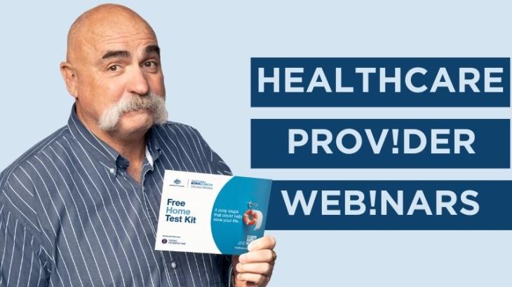 Man holding a card for the Healthcare provider webinars