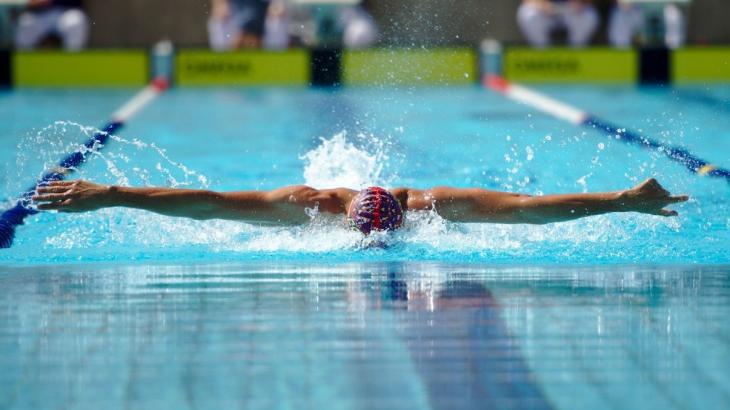 Person swimming in a lap pool