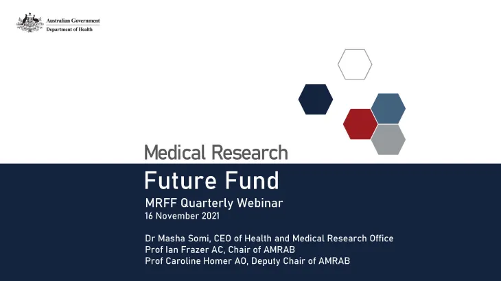 Medical Research Future Fund webinar 16 November 2021 introductory slide
