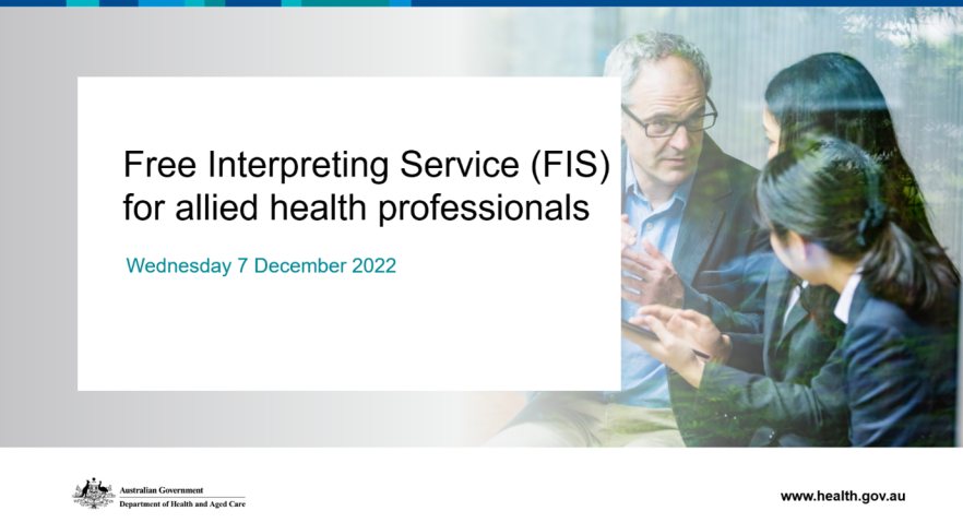 Cover slide for the webinar Free Interpreting Services for Allied Health Professionals