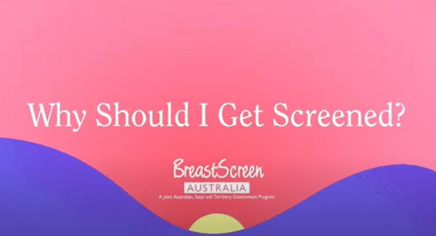 Illustrated sunrise with text ‘Why should I get screened? BreastScreen Australia. A joint Australian, State and Territory Government Program.’