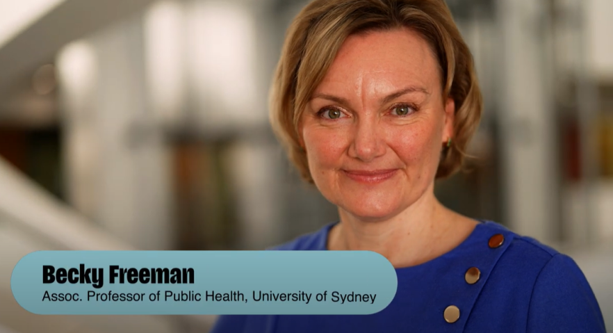 Video still of Becky Freeman Assoc. Professor of Publis Health, University of Sydney