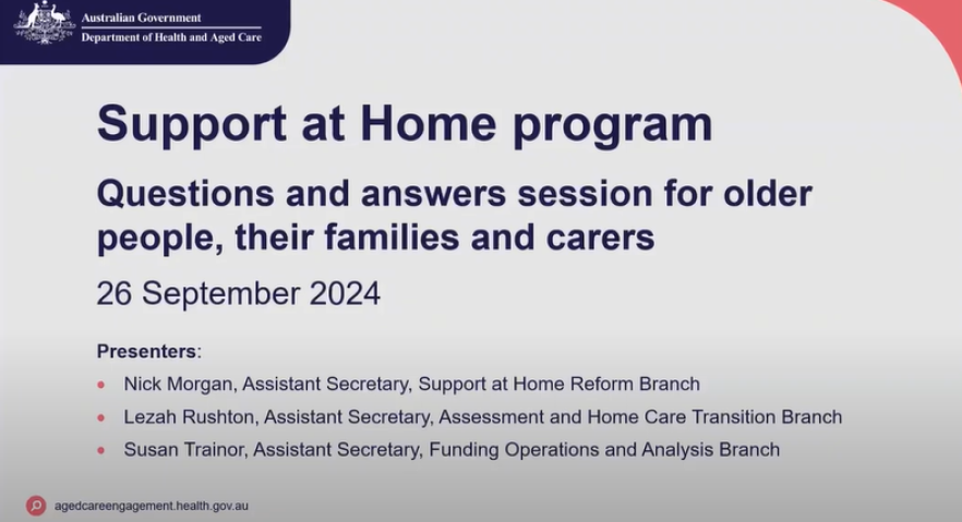 Screen capture of the Support at Home program questions and answers session