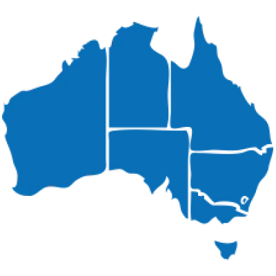 Outline of Australia in blue showing state and territory borders