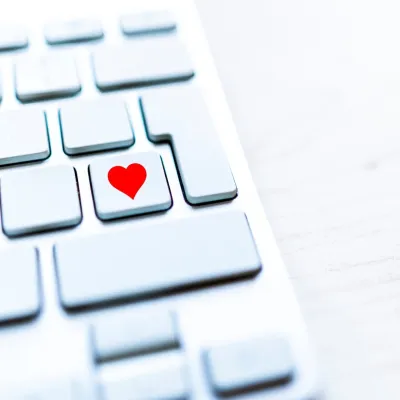 Keyboard with a love heart symbol on one key