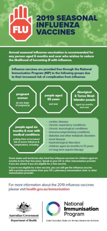 2019 seasonal influenza vaccines – eligibility through the National Immunisation Program