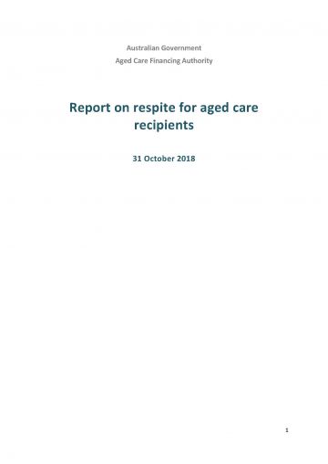 Cover pages ACFA report on respite for aged care recipients