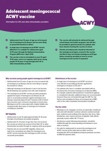 Adolescent meningococcal ACWY vaccine image