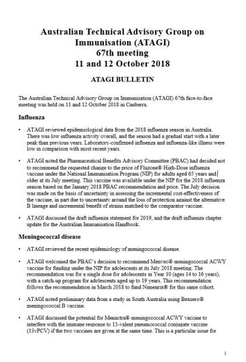 ATAGI 67th meeting bulletin 11-12 October 2018