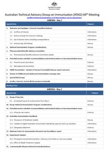 ATAGI 69th Meeting Agenda 13-14 June 2019