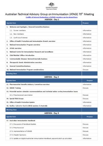 ATAGI 70th Meeting Agenda 21-23 August 2019