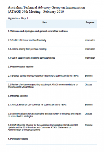 Cover of ATAGI agenda for the 59th meeting 18-19 February 2016