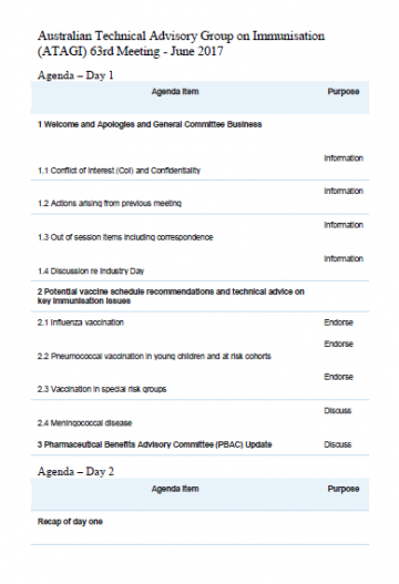 Cover of ATAGI agenda for the 63rd meeting 15-16 June 2017