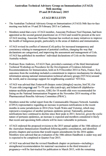 Cover of ATAGI bulletin for the 56th meeting 19-20 February 2015